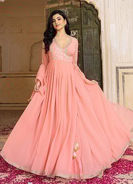 Pink Faux Georgette Embroidered Anarkali Suit