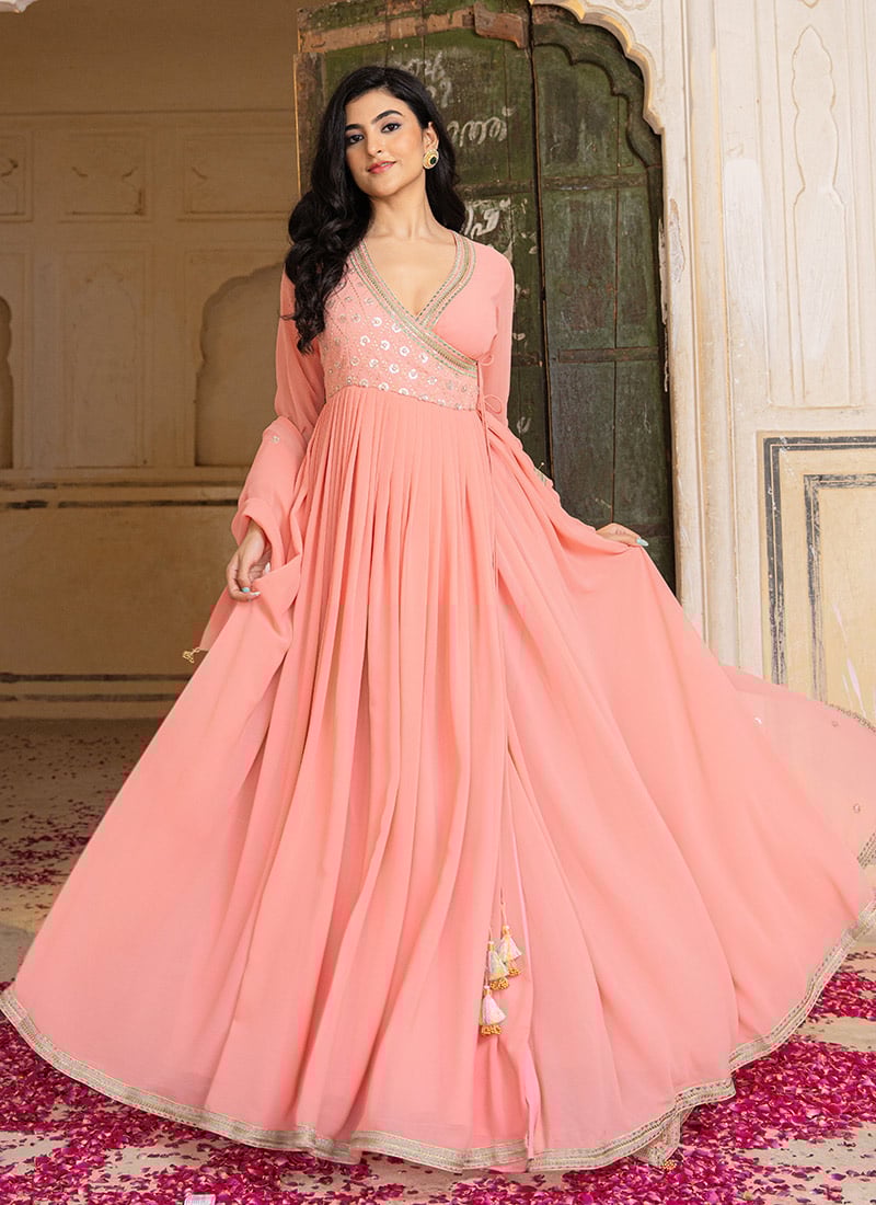 Pink Faux Georgette Embroidered Anarkali Suit After Six Wear