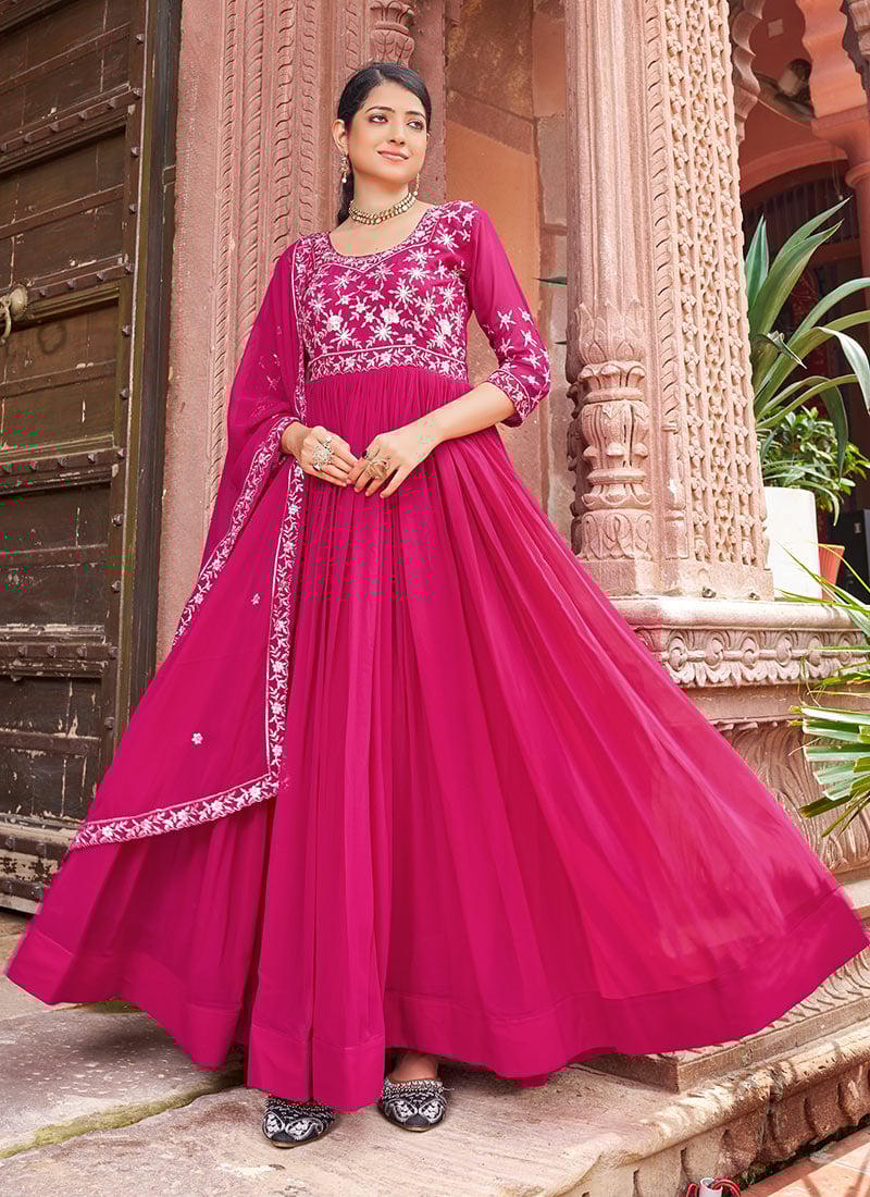 Pink Faux Georgette Embroidered Sequins Anarkali Suit Festive Wear