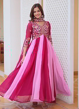 Pink Faux Georgette Embroidered Sequins Anarkali Suit