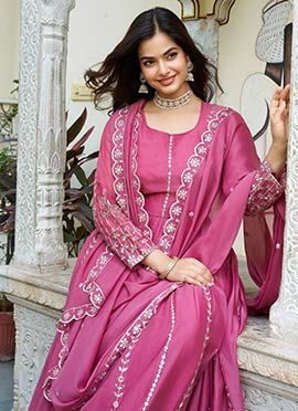 Pink Faux Georgette Embroidered Sequins Anarkali Suit