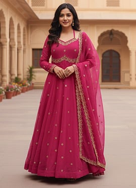 Pink Faux Georgette Embroidered Sequins Anarkali Suit
