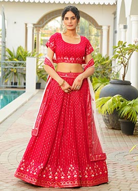 Pink Faux Georgette Embroidered Sequins Beautiful Lehenga