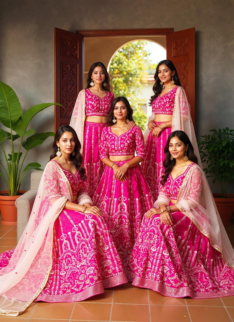 Pink Georgette Embroidered Sequins Gorgeous Lehenga Wedding Wear