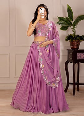 Pink Faux Georgette Embroidered Sequins Lehenga