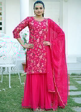 Pink Faux Georgette Embroidered Sequins Sharara Suit
