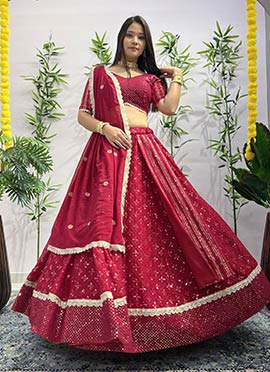 Pink Faux Georgette Embroidered Sequins Zari Umbrella Lehenga
