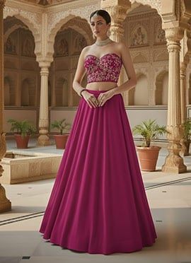 Pink Faux Georgette Hand Embroidered Sequins Stones Lehenga