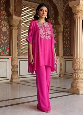 Pink Faux Georgette Indowestern Kaftan Indowestern Set