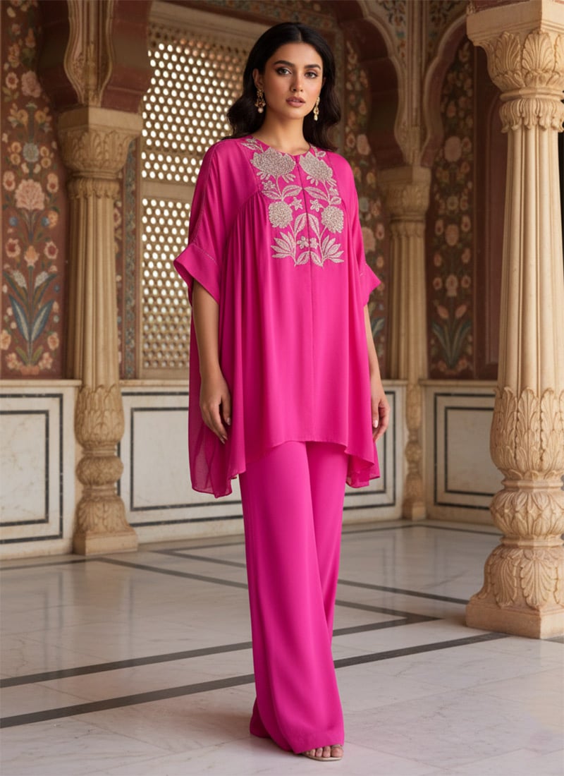 Pink Faux Georgette Indowestern Kaftan Indowestern Set After Six Wear