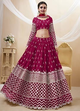Pink Faux Georgette Embroidered Umbrella Lehenga