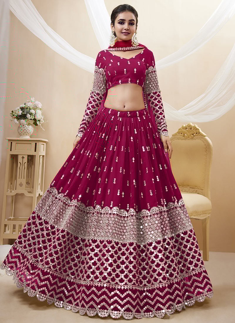 Pink Faux Georgette Embroidered Umbrella Lehenga Wedding Wear