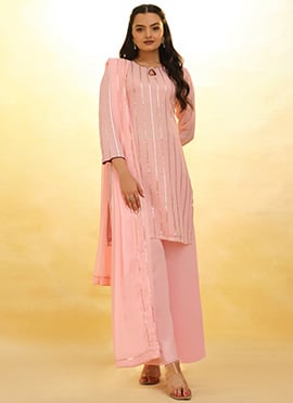 Pink Georgette Palazzo Party Wear Suit With Embroidery And Sequins