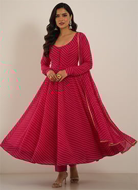 Pink Faux Georgette Printed Anarkali Suit