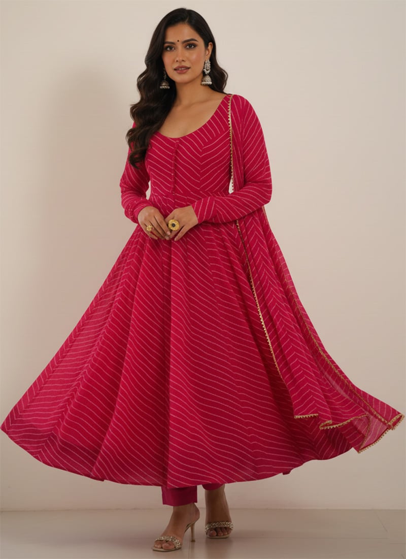 Pink Faux Georgette Printed Anarkali Suit After Six Wear