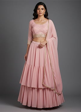 Pink Faux Georgette Resham Zari Work Lehenga