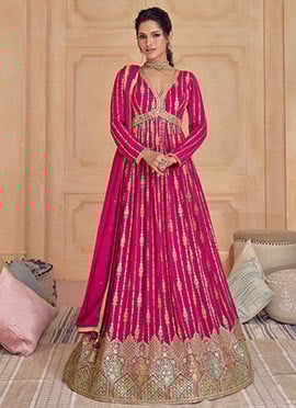Pink Faux Georgette Sequins Anarkali Gown