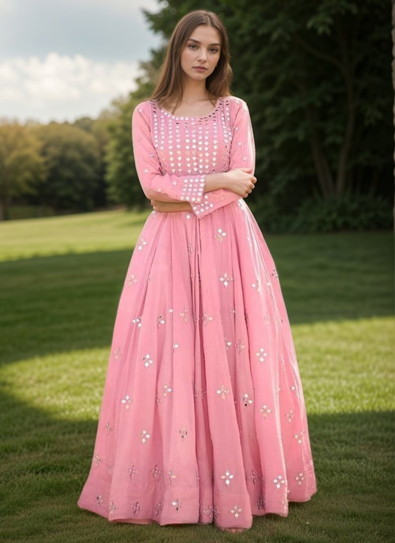 Rani Pink Real Georgette Embroidered Festive Anarkali Suit main image 1