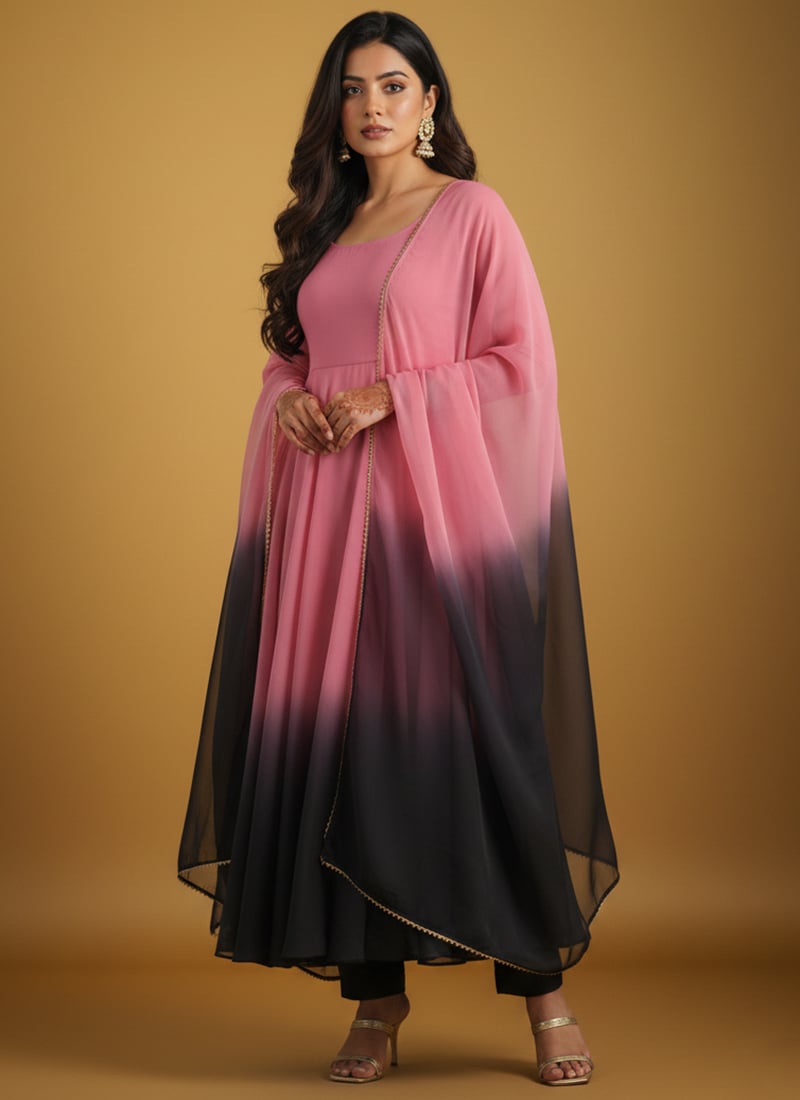 Pink Faux Georgette Tie N Dye Anarkali Suit After Six Wear