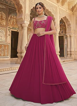 Pink Faux Georgette Zari Hand Embroidered Lehenga