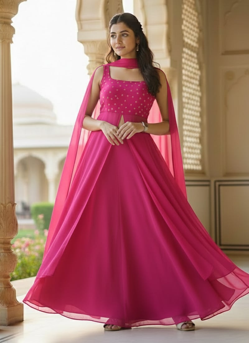 Pink Faux Georgette Zari Lehenga Wedding Wear