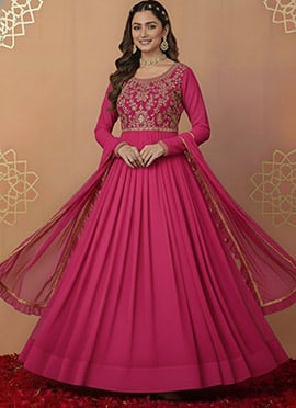 Pink Faux Georgette Zari Sequins Anarkali Suit