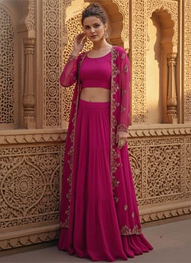 Pink Faux Georgette Zari Sequins Indowestern Set and Suit