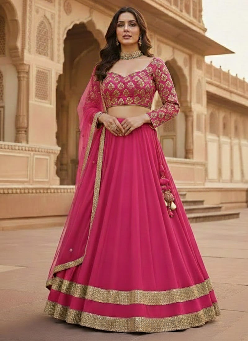 Pink Faux Georgette Zari Sequins Lehenga