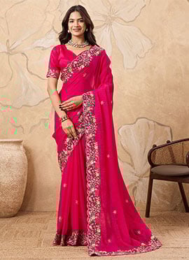 Pink Fendy Chiffon Embroidered Sequins Saree