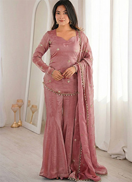 Pink Fendy Silk Embroidered Sequins Sharara Suit