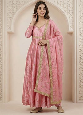 Pink Fendy Silk Zari Embroidered Sequins Anarkali Suit