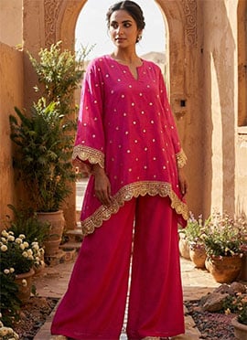 Pink Fendy Silk Zari Sequins Indowestern Co Ords Set