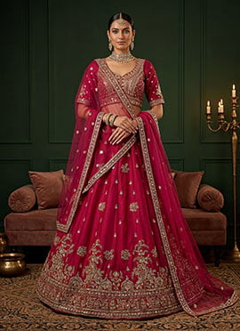 Pink Gadwal Silk Zari Embroidered Sequins With Beads Work Lehenga