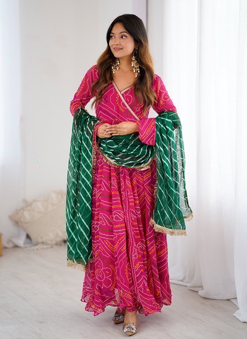 Pink Georgette Bandhini Anarkali Suit After Six Wear