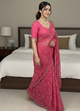 Pink Georgette Bandhini Saree