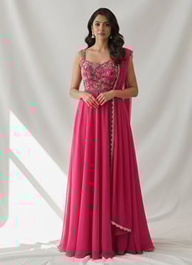 Pink Georgette Beads Work Anarkali Suit