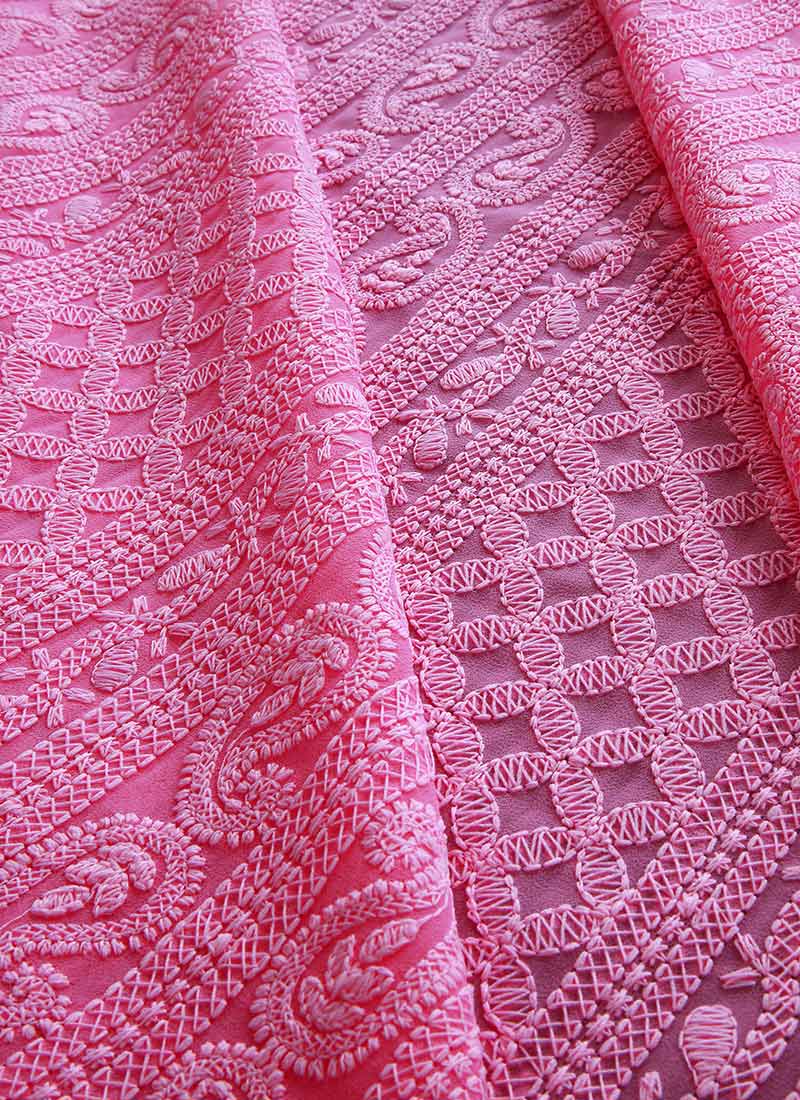 pink chikankari fabric