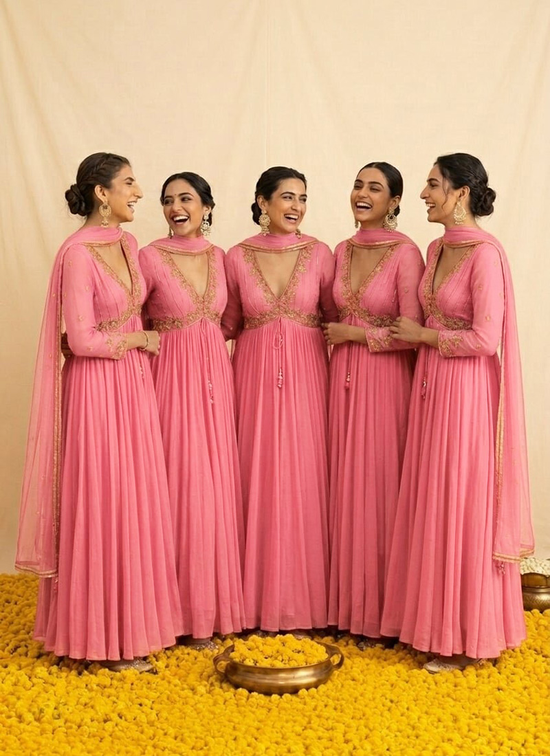 Pink Georgette Cutdana Sequins Hand Embroidered Anarkali Suit Festive Wear