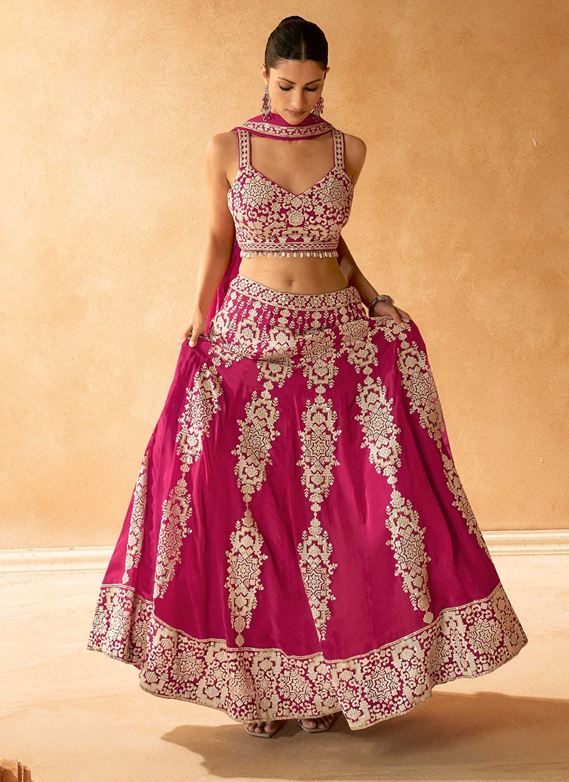 Pink Georgette Embroideded Sequins Regal Lehenga Wedding Wear