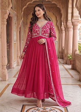 Pink Georgette Embroidered Anarkali Suit