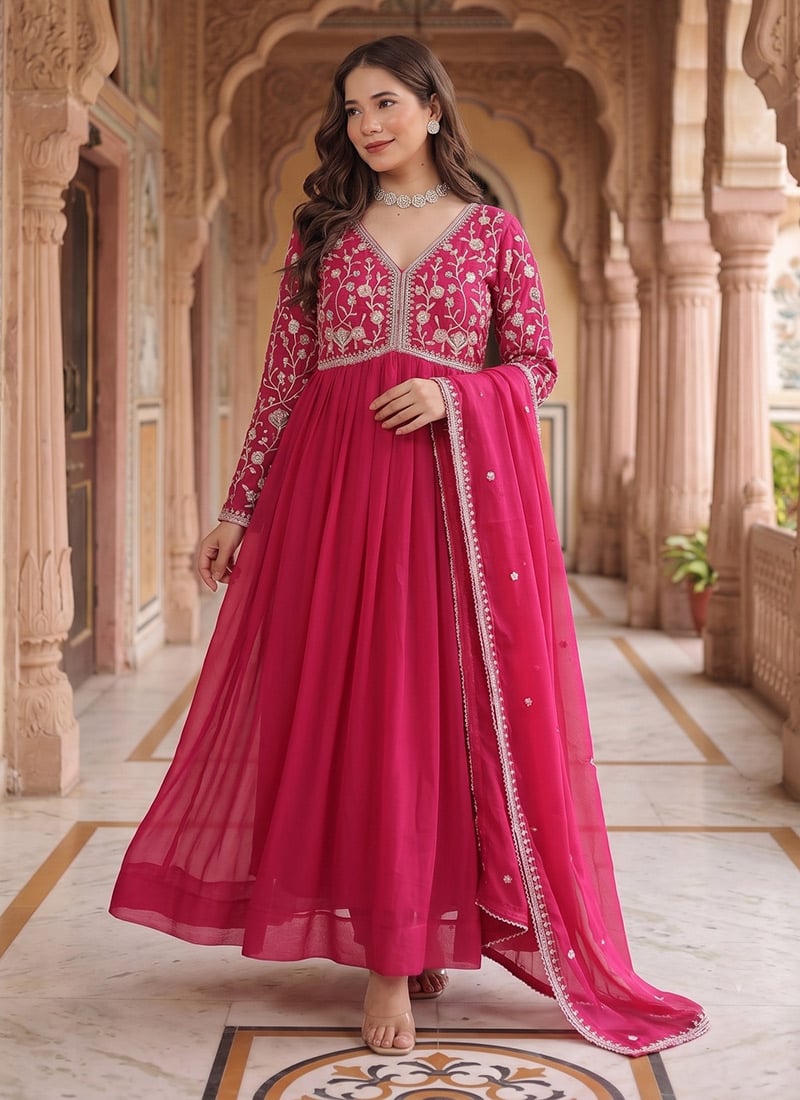 Pink Georgette Embroidered Anarkali Suit After Six Wear