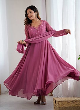 Pink Georgette Embroidered Anarkali Suit