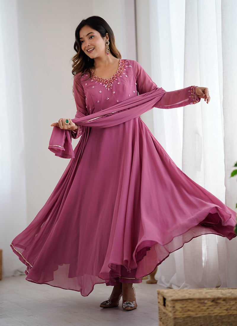 Pink Georgette Embroidered Anarkali Suit Festive Wear