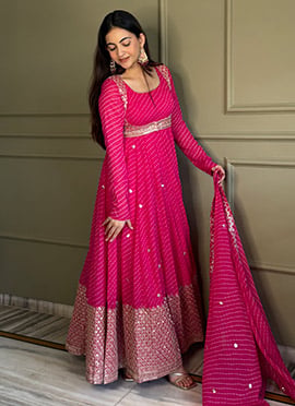 Pink Georgette Embroidered Anarkali Suit