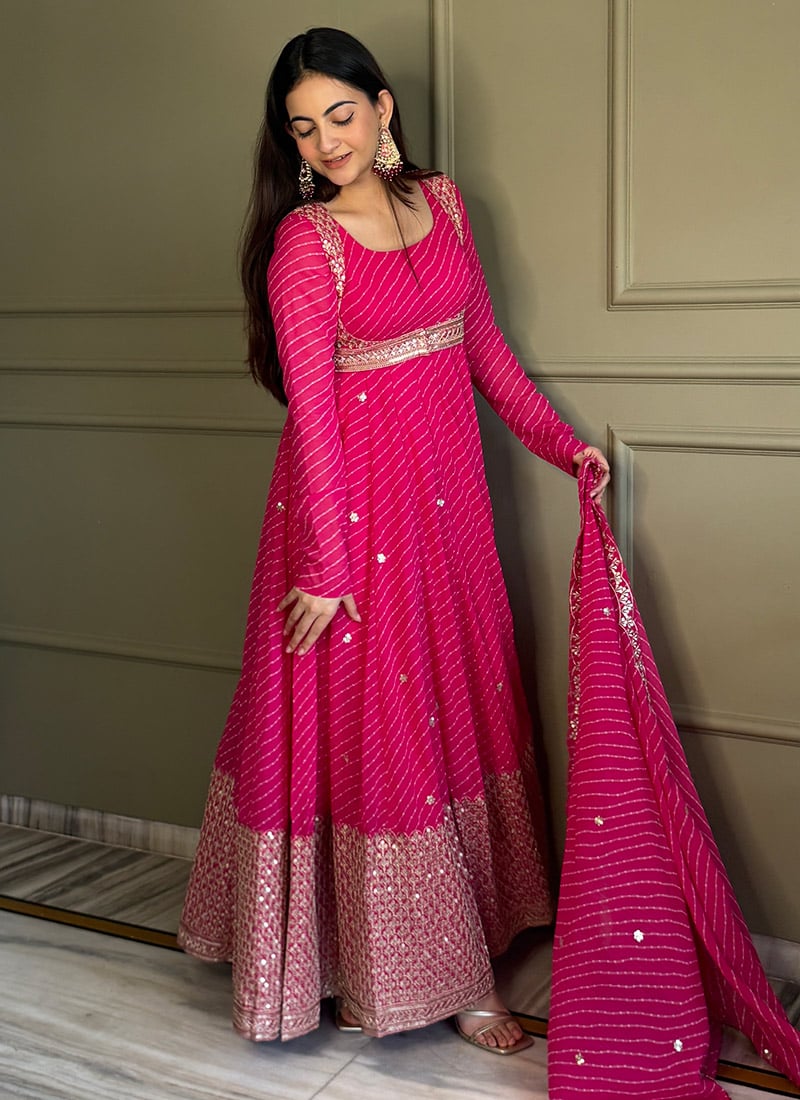 Pink Georgette Embroidered Anarkali Suit After Six Wear