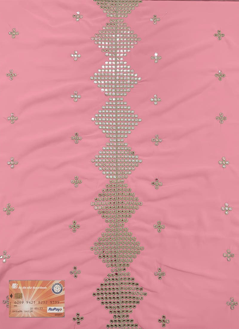 Pink Georgette Embroidered Fabric