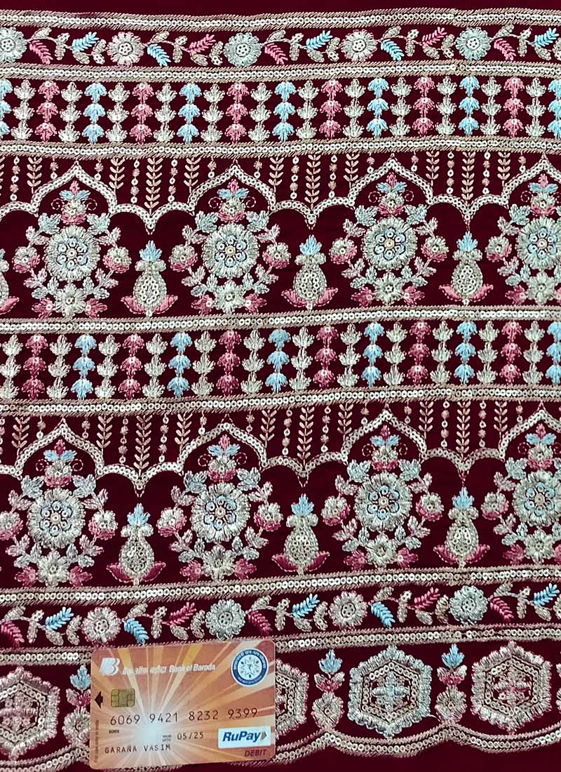 Pink Georgette Embroidered Fabric
