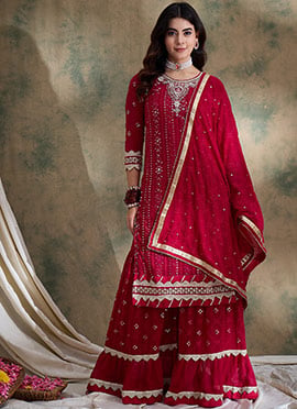 Pink Georgette Embroidered Pakistani Straight Pant Suit