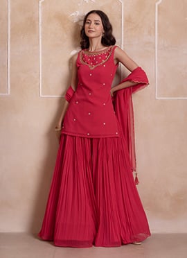 Pink Georgette Embroidered Palazzo Suit