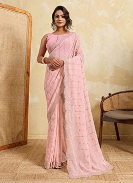Pink Georgette Embroidered Saree
